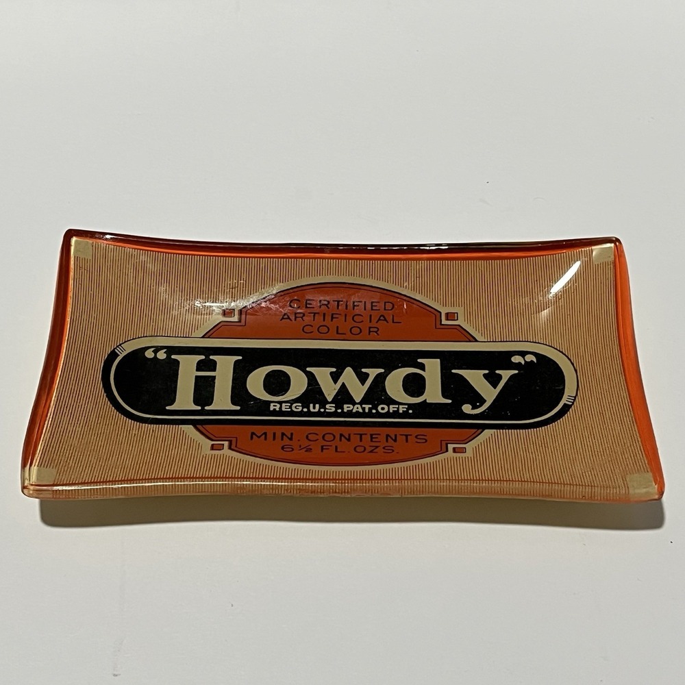 TWO'S COMPANY VINTAGE LABELS Howdy Rectangle Glass Tray Dish RARE - Picture 2 of 4